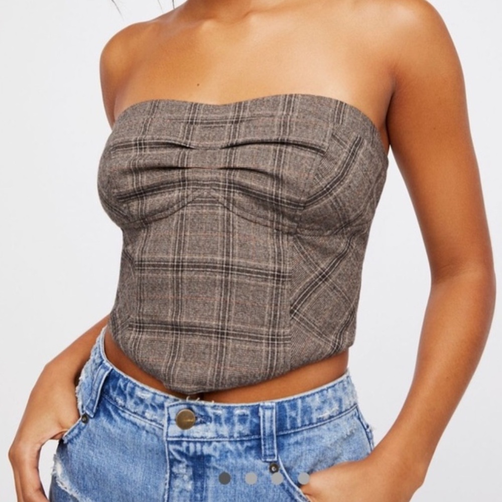 Free People Out West Plaid Tube Top Size 10 Smocked Back